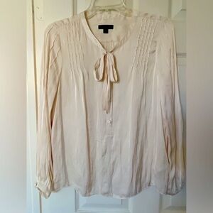 S: J CREW Satin Long Sleeve 3/4 Button Down Blouse-Cream/Beige